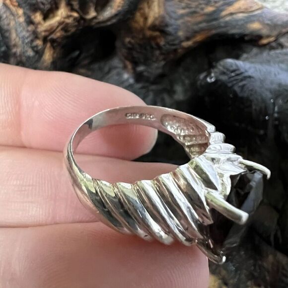 Vintage Clyde Duneier 3.63 ct Oval Smoky Quartz Ring Size 8 Sterling Silver CID - Picture 5 of 13